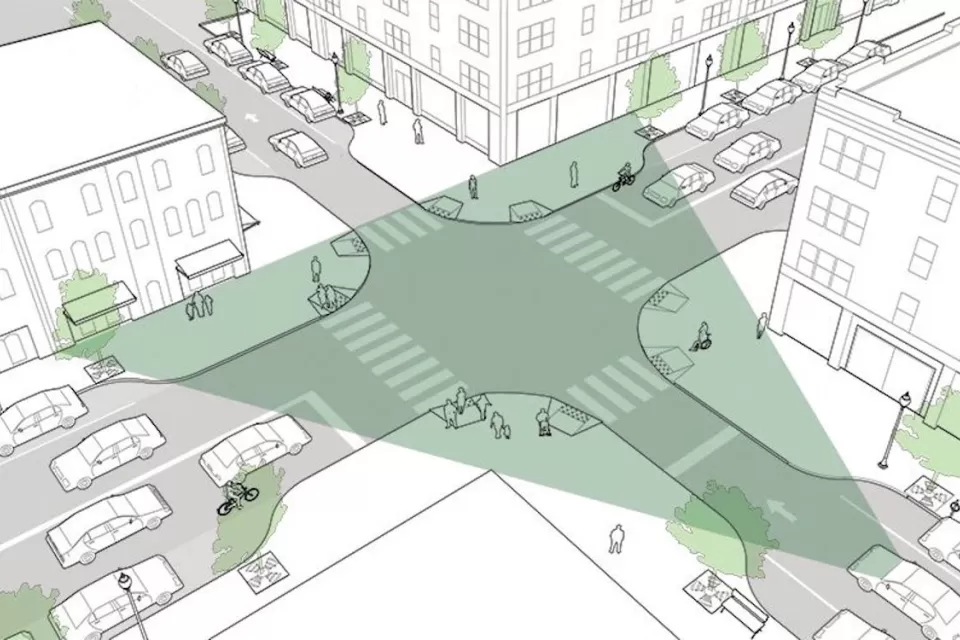 Diagram of visibility at urban intersection.